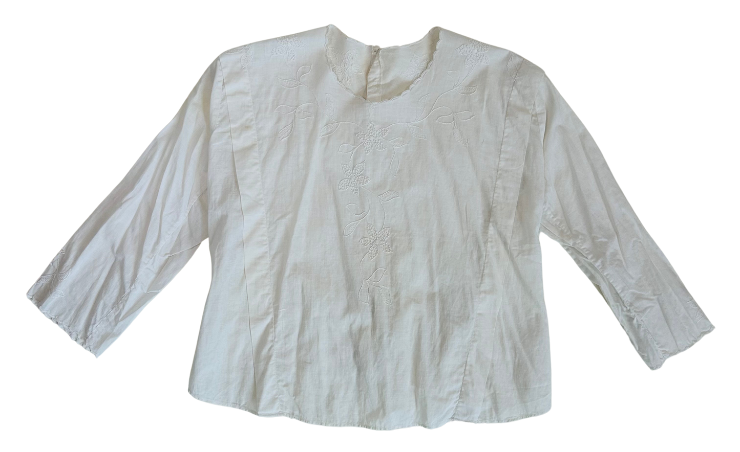 Vintage Edwardian White Cotton Floral Embroidered Blouse