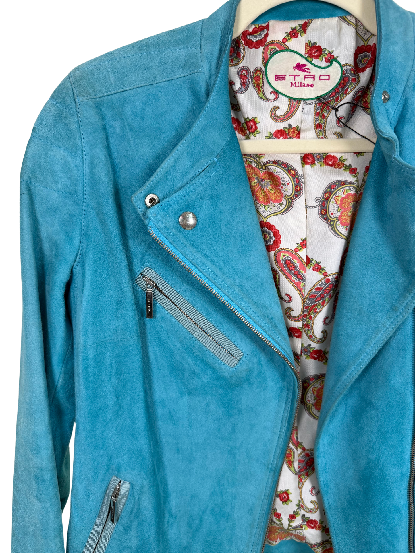 Etro Turquoise Suede Moto Jacket