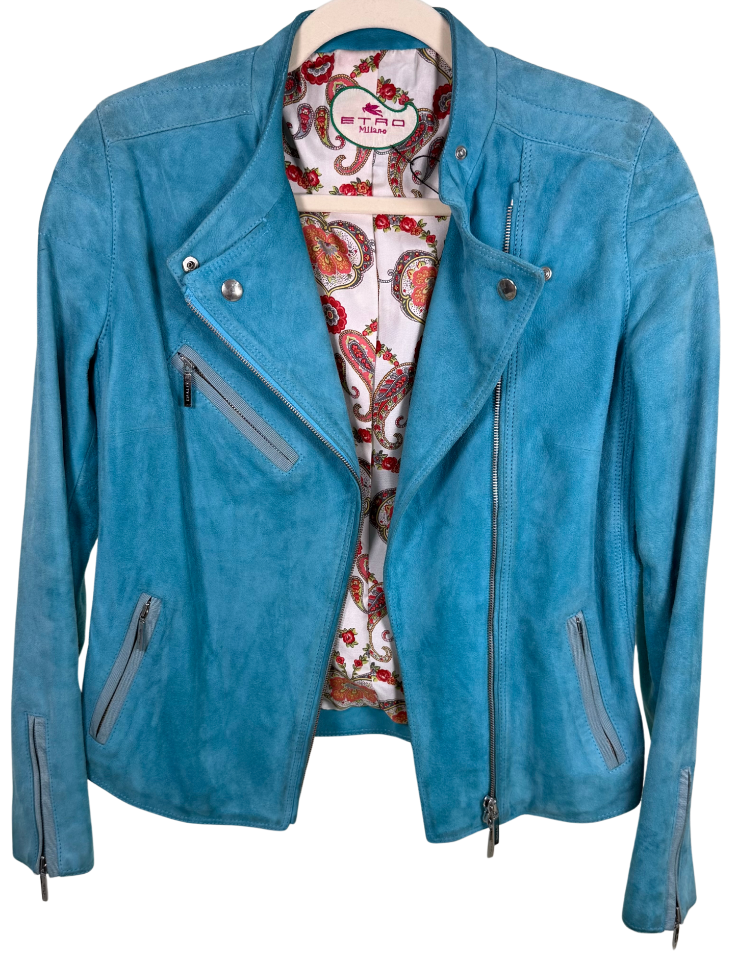 Etro Turquoise Suede Moto Jacket