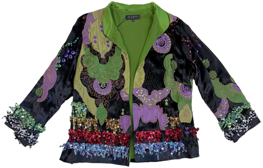 Merle Reskin x Vintage Etro Velvet and Charmeuse Embellished Evening Jacket with Sequins and Beading