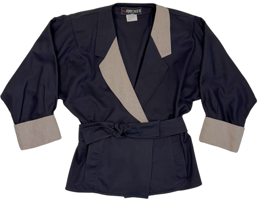 FENDI 365 Vintage 1980s Black and Beige Linen Jacket