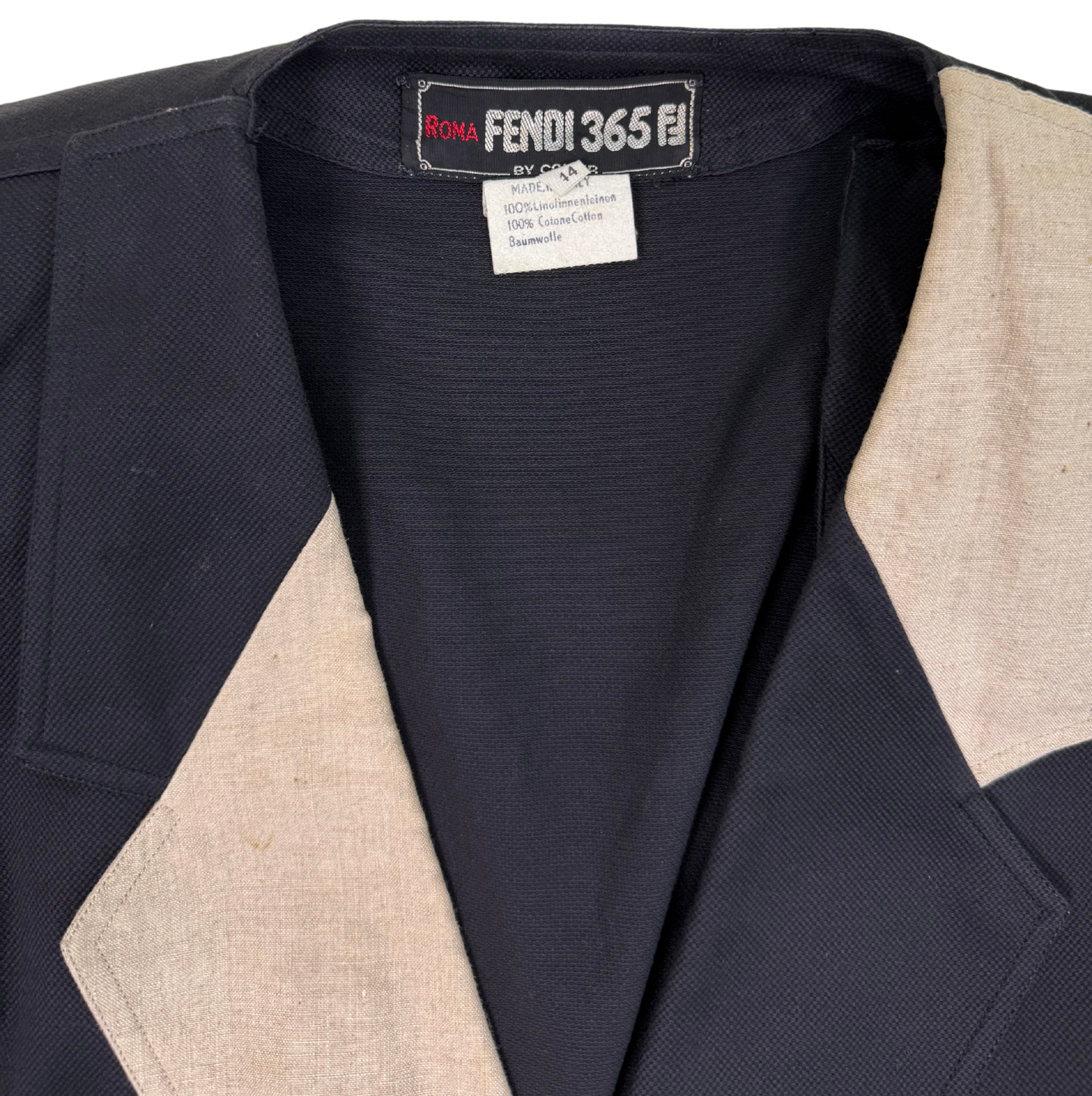 FENDI 365 Vintage 1980s Black and Beige Linen Jacket