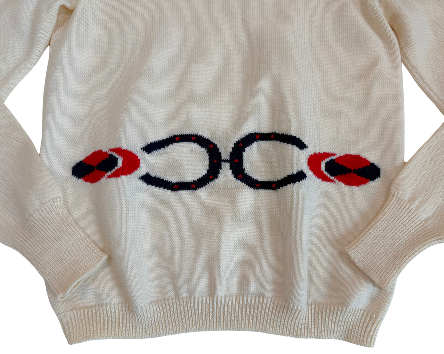 Vintage Gucci Equestrian Motif Ivory Wool Sweater - Late 1960s to Early 1970s