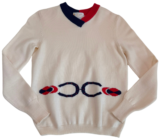 Vintage Gucci Equestrian Motif Ivory Wool Sweater - Late 1960s to Early 1970s