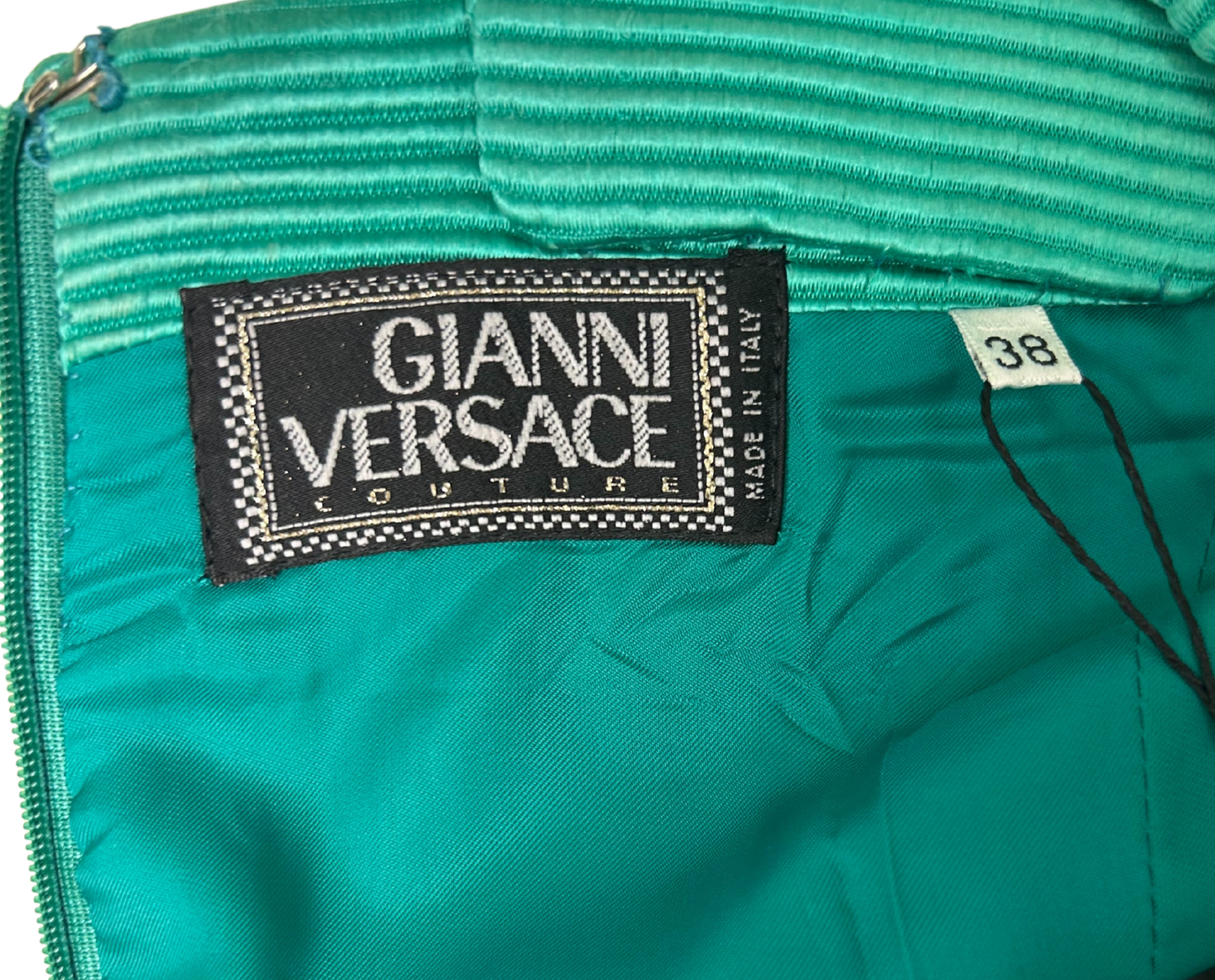 Vintage 1990s Gianni Versace Couture Ribbed Teal Mini Dress