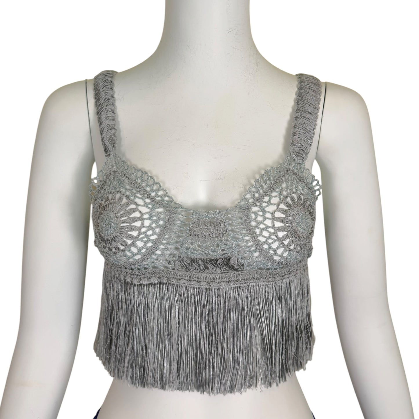 Stella McCartney Ice Blue Crochet Fringe Crop Top Size S Made in Italy