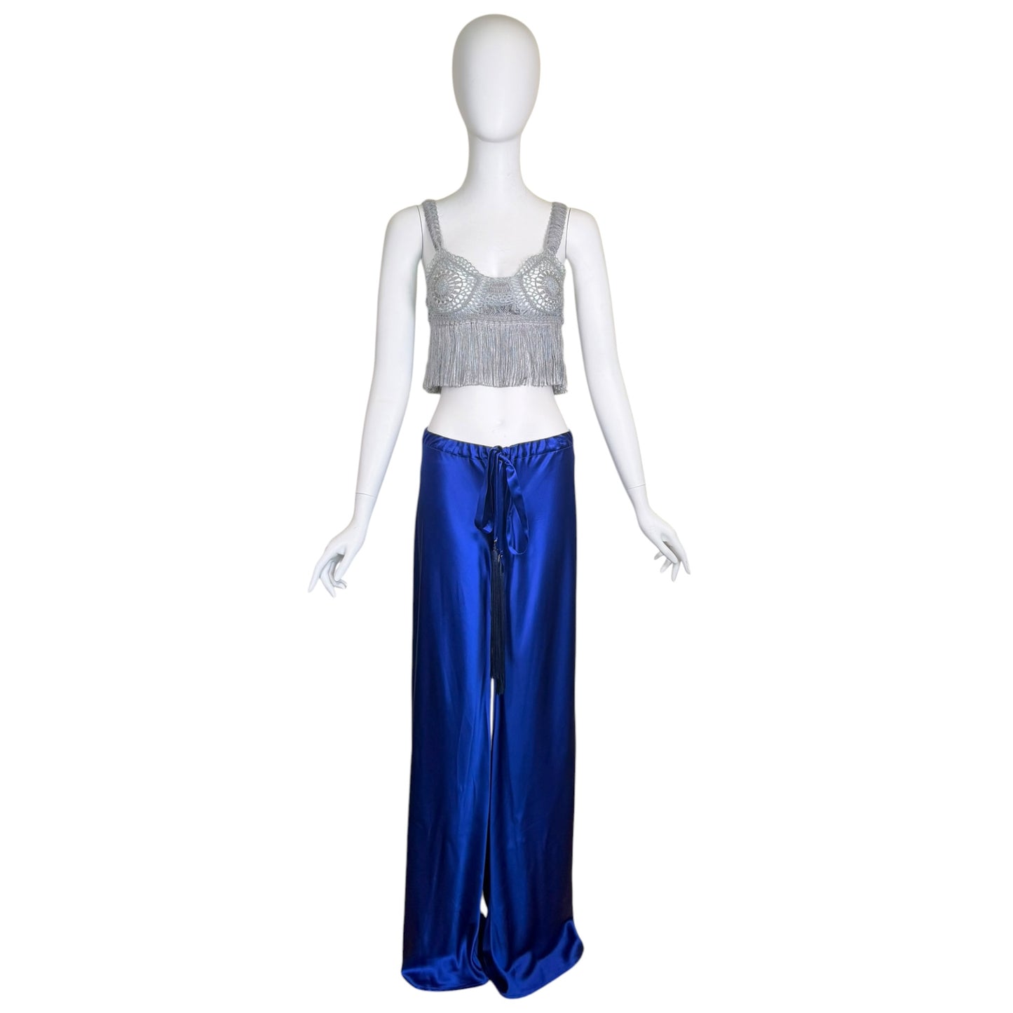 Stella McCartney Ice Blue Crochet Fringe Crop Top Size S Made in Italy