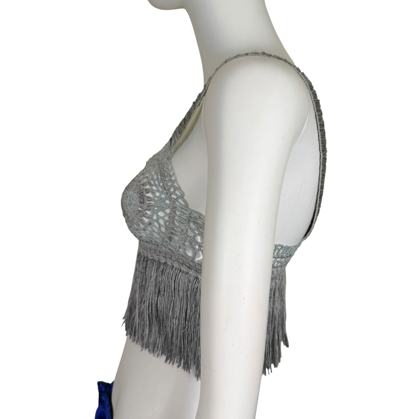 Stella McCartney Ice Blue Crochet Fringe Crop Top Size S Made in Italy