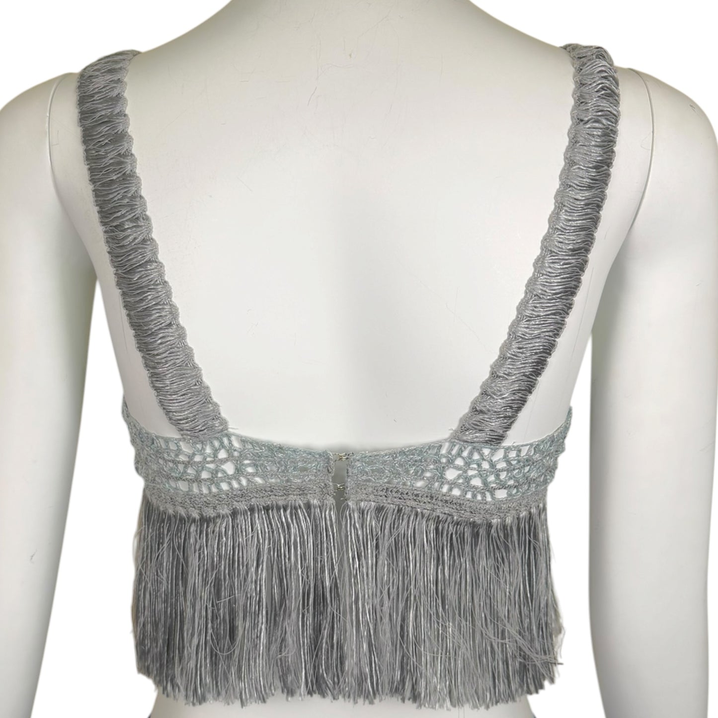 Stella McCartney Ice Blue Crochet Fringe Crop Top Size S Made in Italy