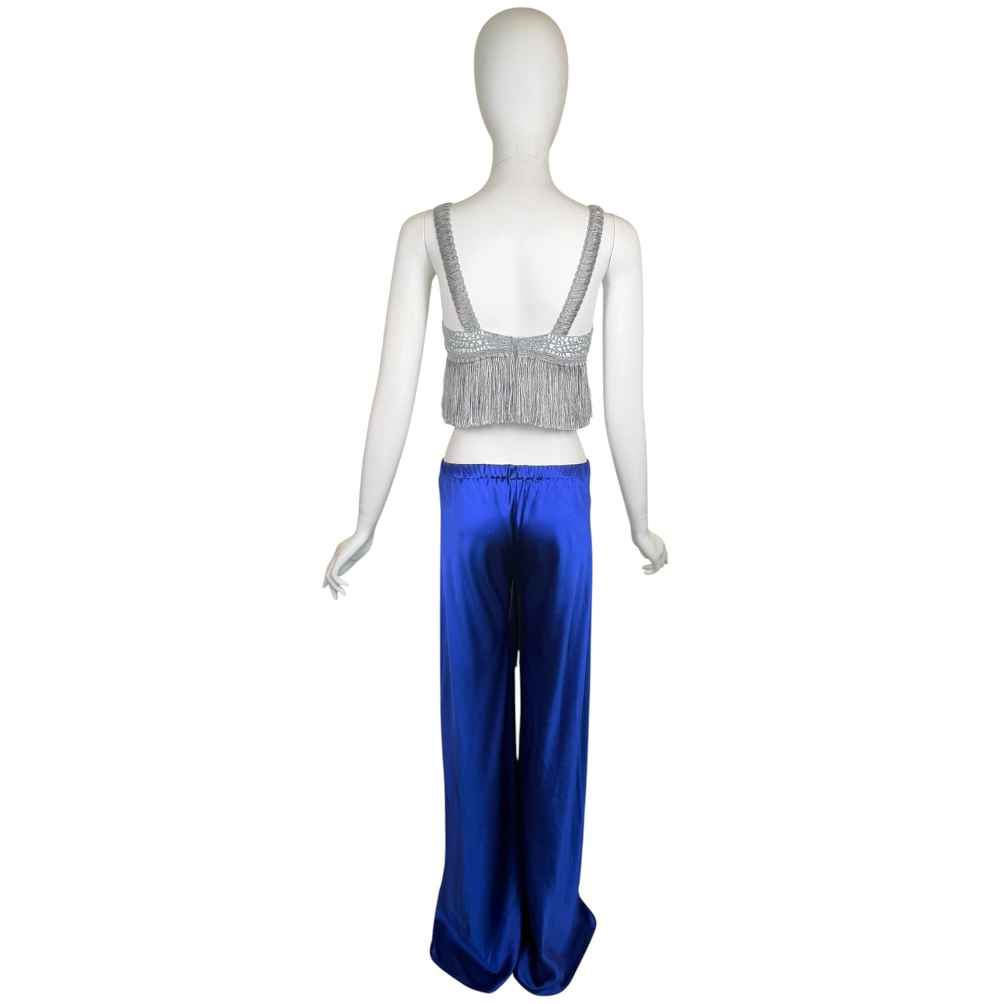 Stella McCartney Ice Blue Crochet Fringe Crop Top Size S Made in Italy