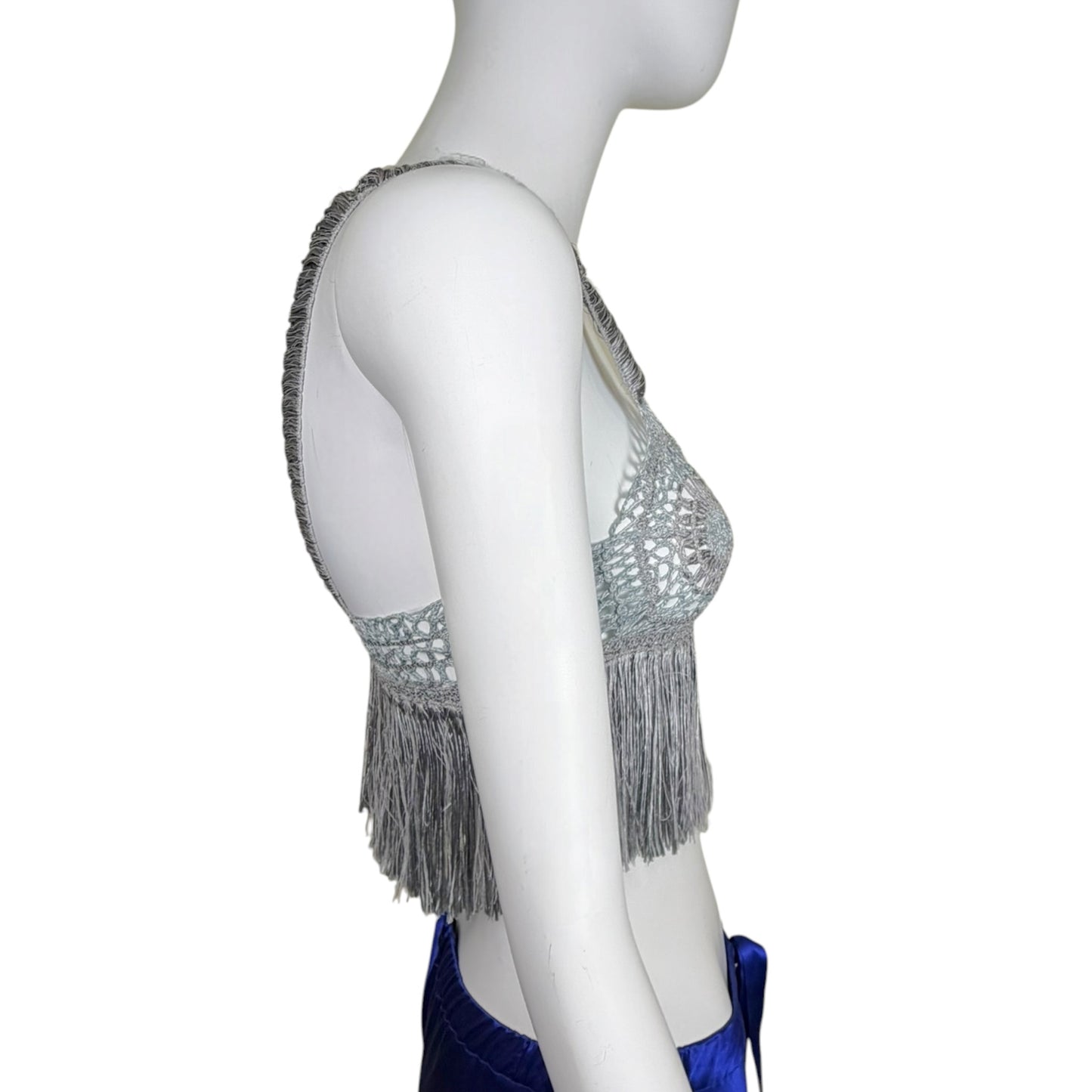 Stella McCartney Ice Blue Crochet Fringe Crop Top Size S Made in Italy