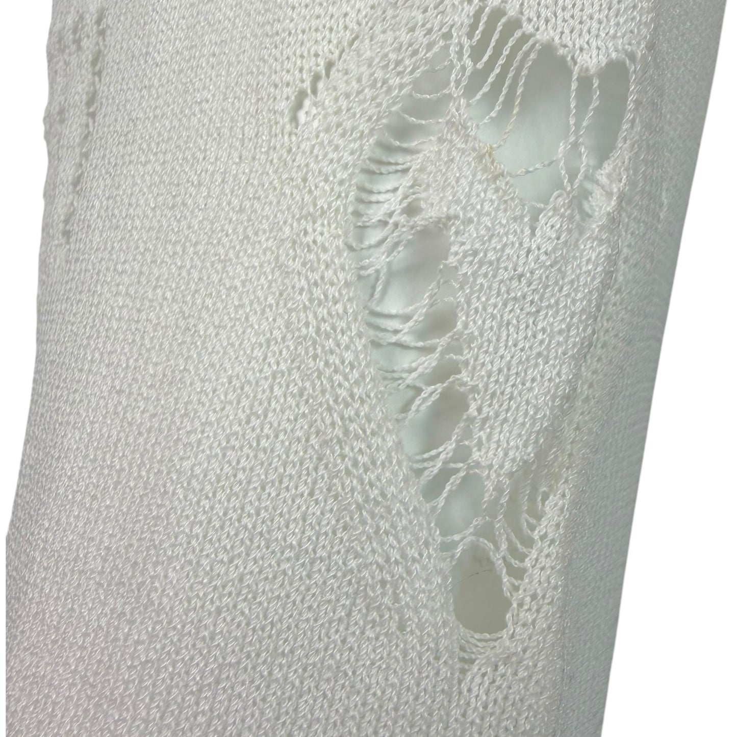 Chanel Spring 2006 White Open Knit Cardigan with Cutout Heart Motifs & Crystal CC Embellishment Size 40