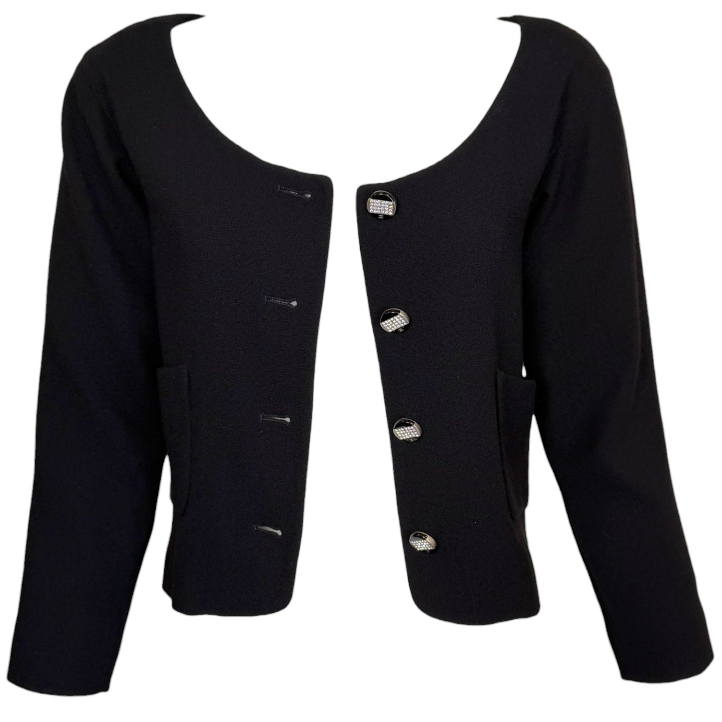 Chanel Cruise 2012 Black Wool Cropped Jacket with Rhinestone CC Buttons NWT Size 38