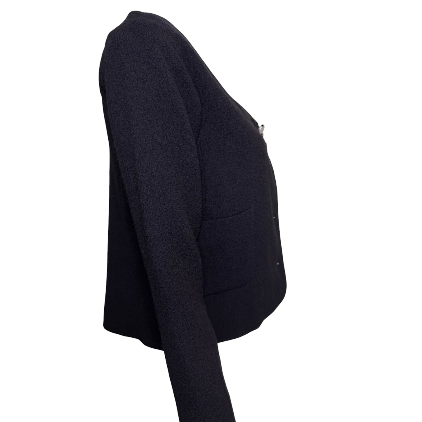Chanel Cruise 2012 Black Wool Cropped Jacket with Rhinestone CC Buttons NWT Size 38