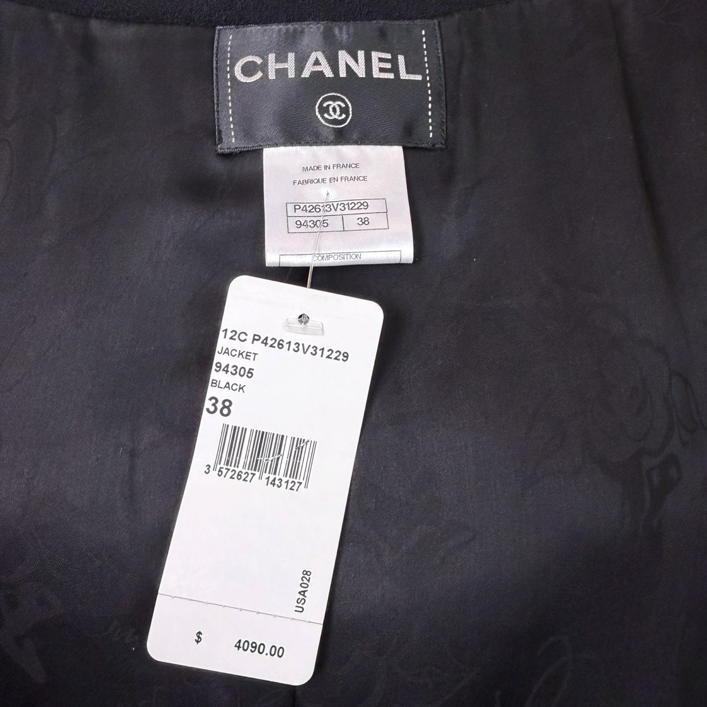 Chanel Cruise 2012 Black Wool Cropped Jacket with Rhinestone CC Buttons NWT Size 38