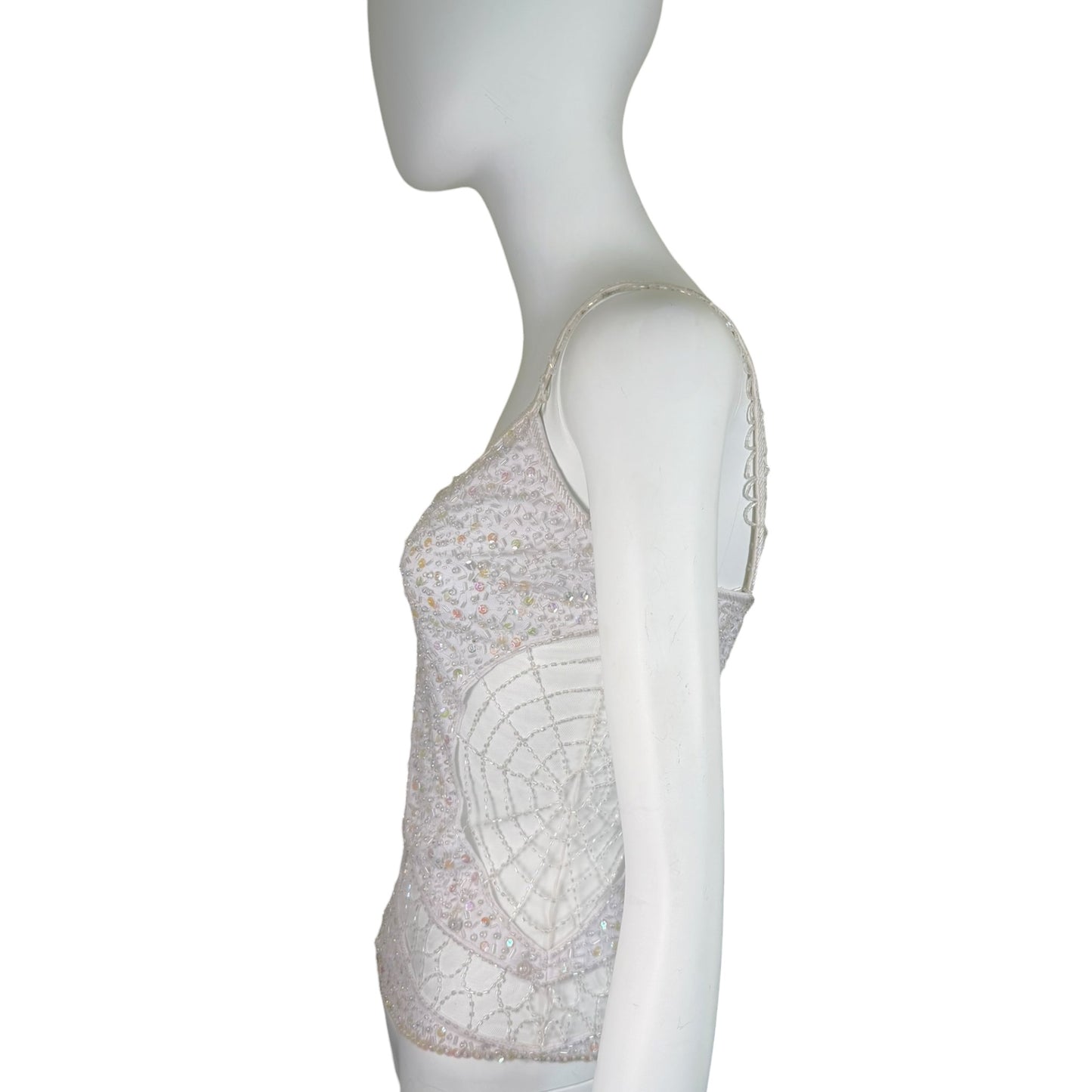 Vintage Attitudes by Debra White Hand-Beaded Mesh Camisole Top NWT Spiderweb Sequin Detail Size M