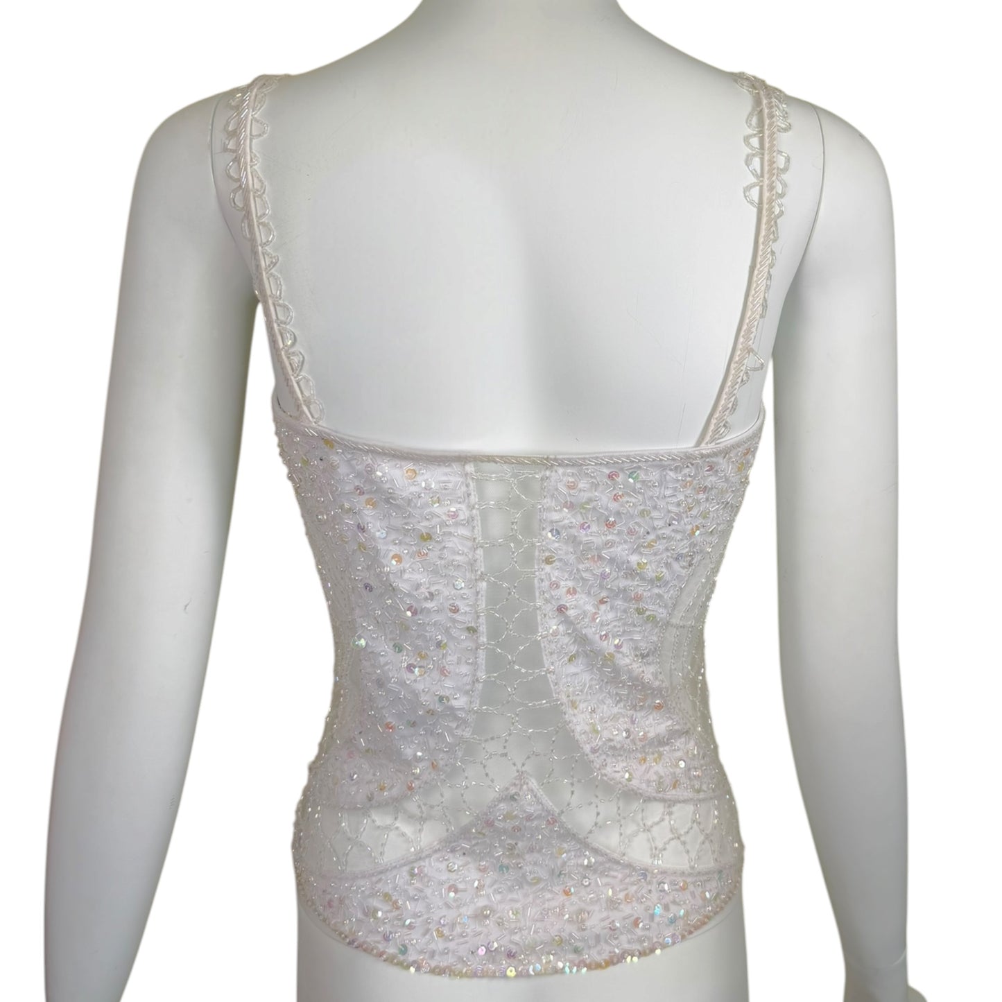 Vintage Attitudes by Debra White Hand-Beaded Mesh Camisole Top NWT Spiderweb Sequin Detail Size M