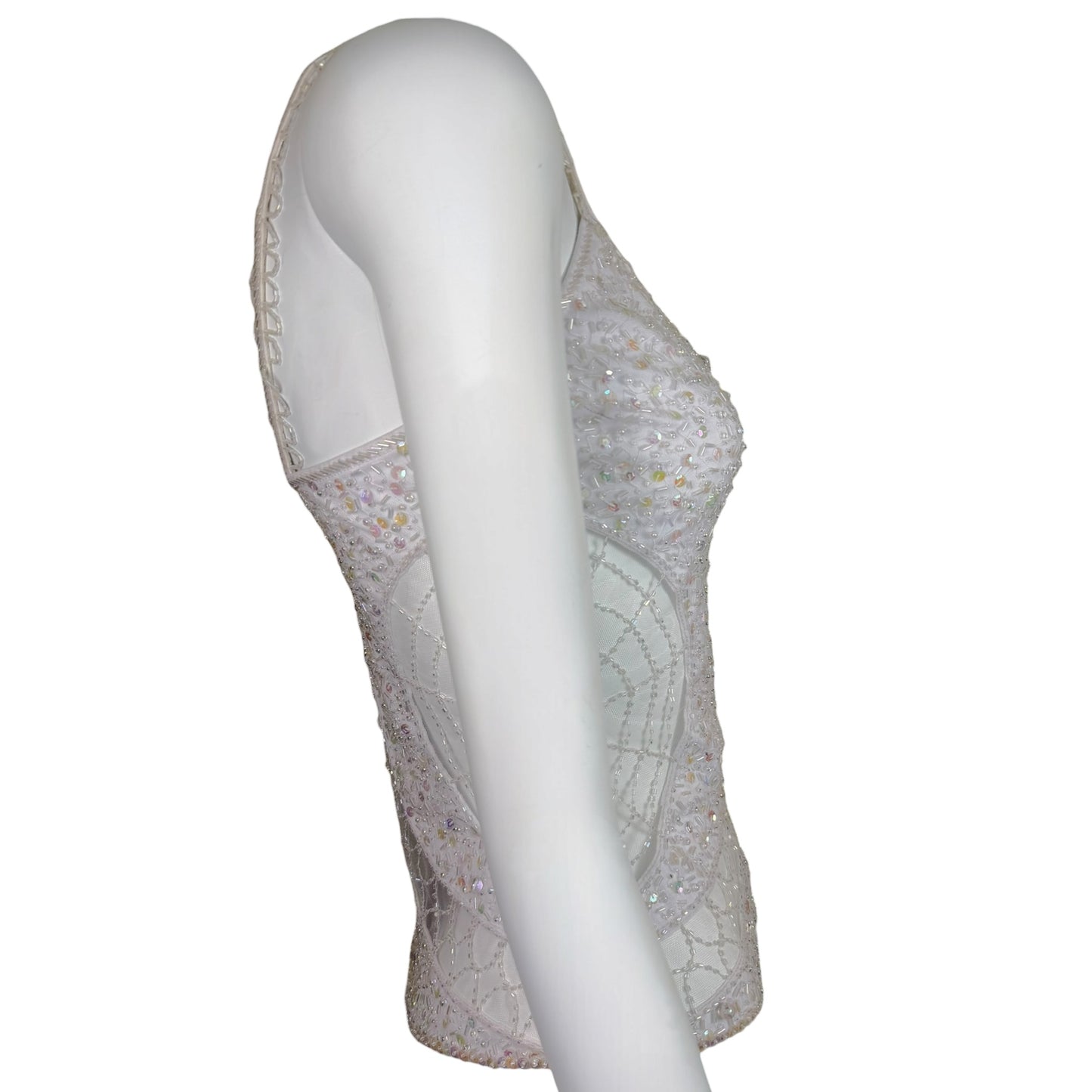 Vintage Attitudes by Debra White Hand-Beaded Mesh Camisole Top NWT Spiderweb Sequin Detail Size M