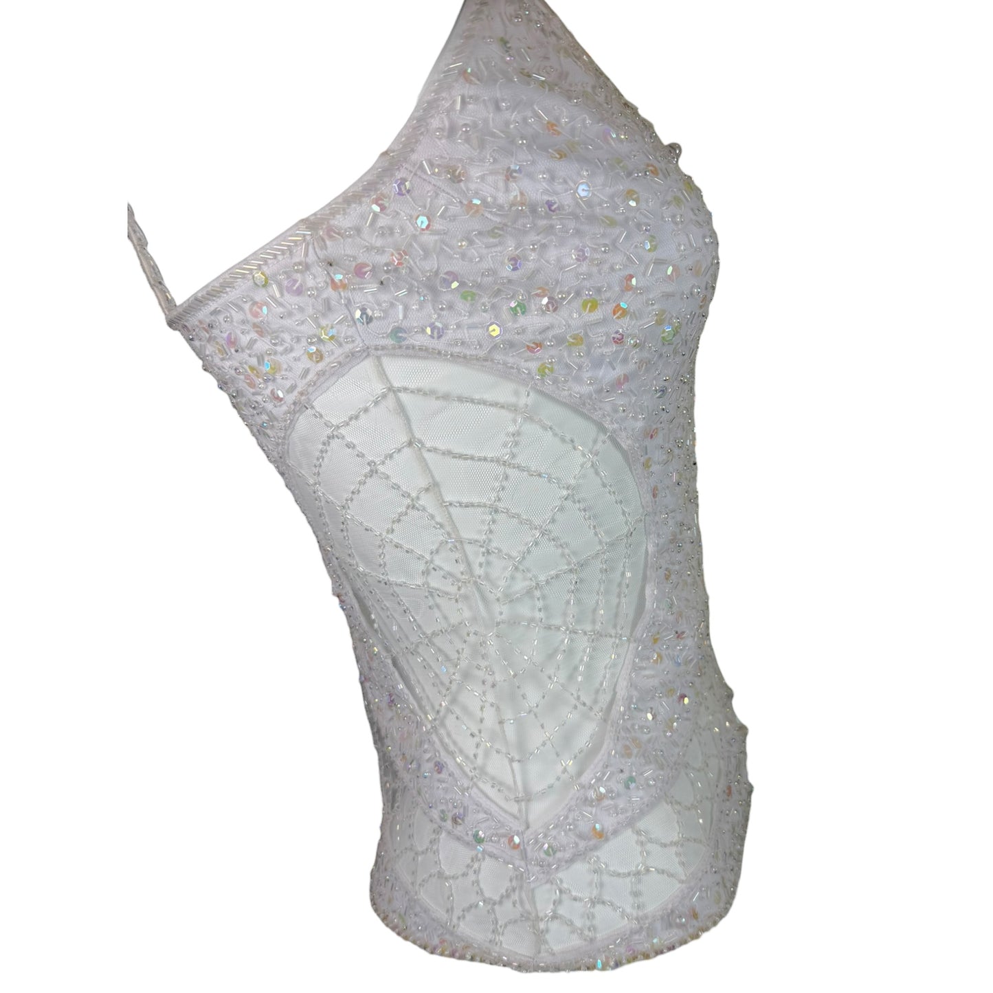 Vintage Attitudes by Debra White Hand-Beaded Mesh Camisole Top NWT Spiderweb Sequin Detail Size M