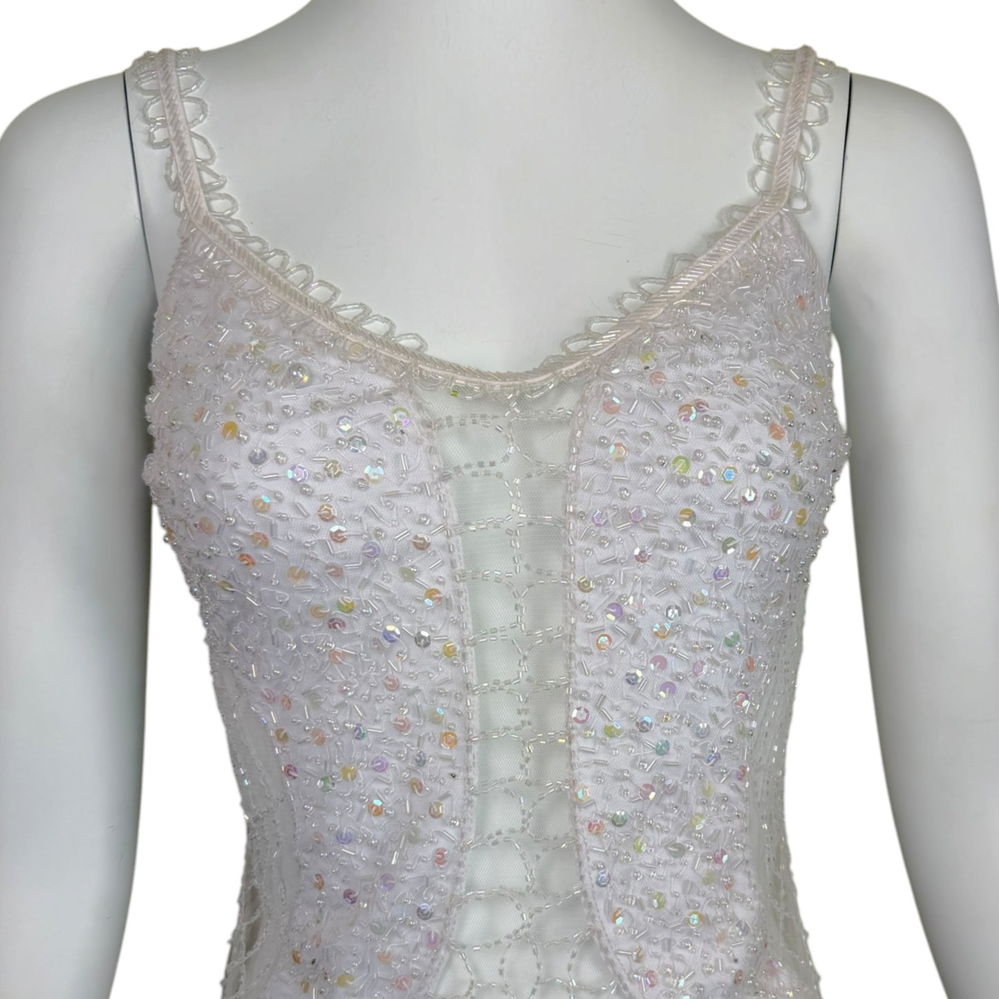 Vintage Attitudes by Debra White Hand-Beaded Mesh Camisole Top NWT Spiderweb Sequin Detail Size M