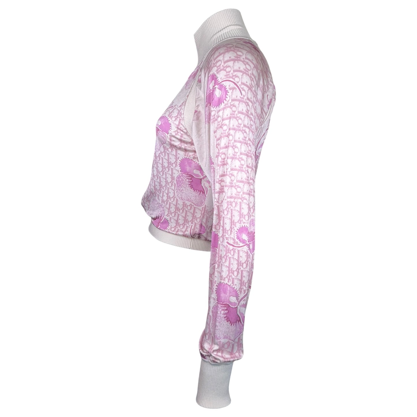 Christian Dior by John Galliano SS 2005 Pink Diorissimo Monogram Cherry Blossom Zip Bomber Jacket - Size 6