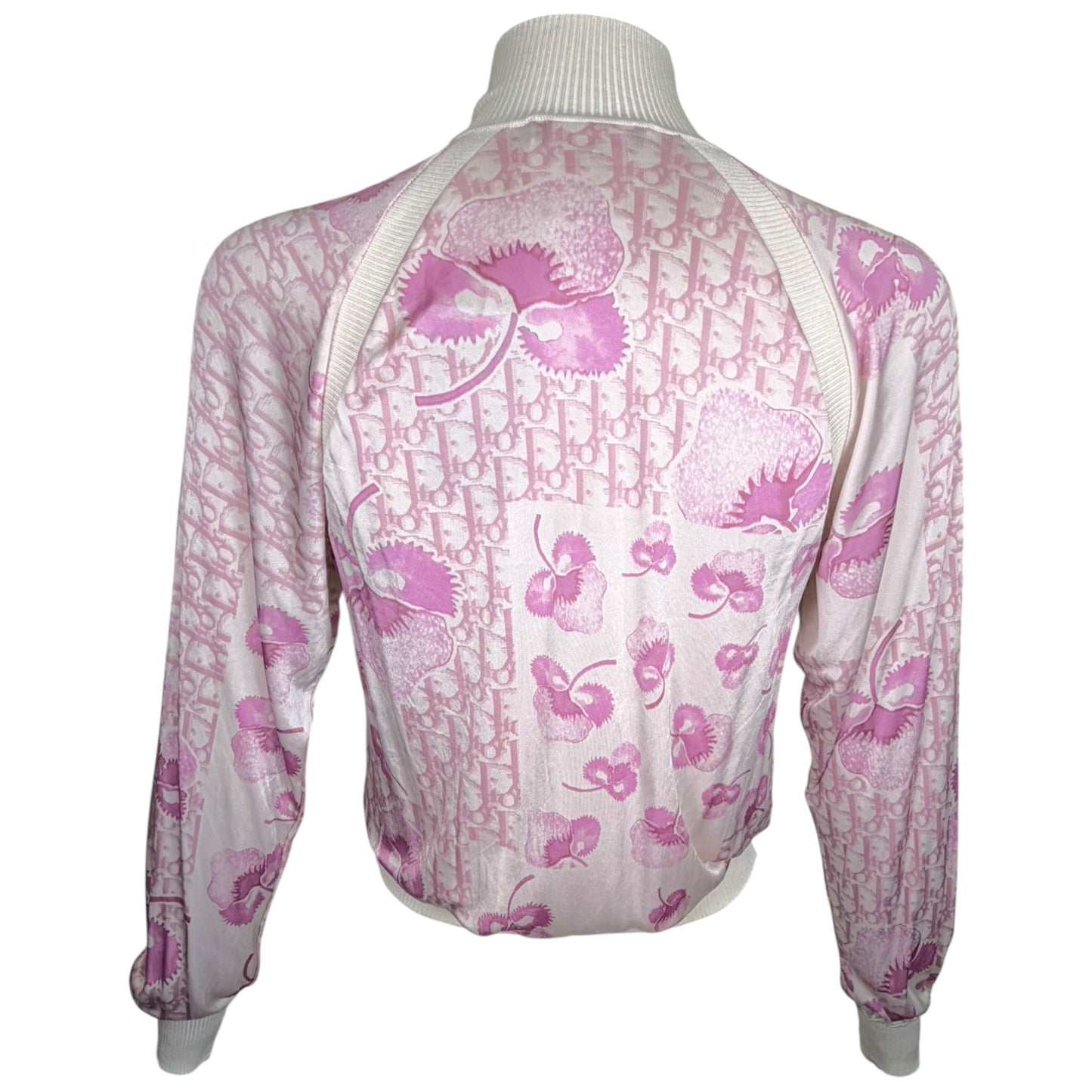 Christian Dior by John Galliano SS 2005 Pink Diorissimo Monogram Cherry Blossom Zip Bomber Jacket - Size 6