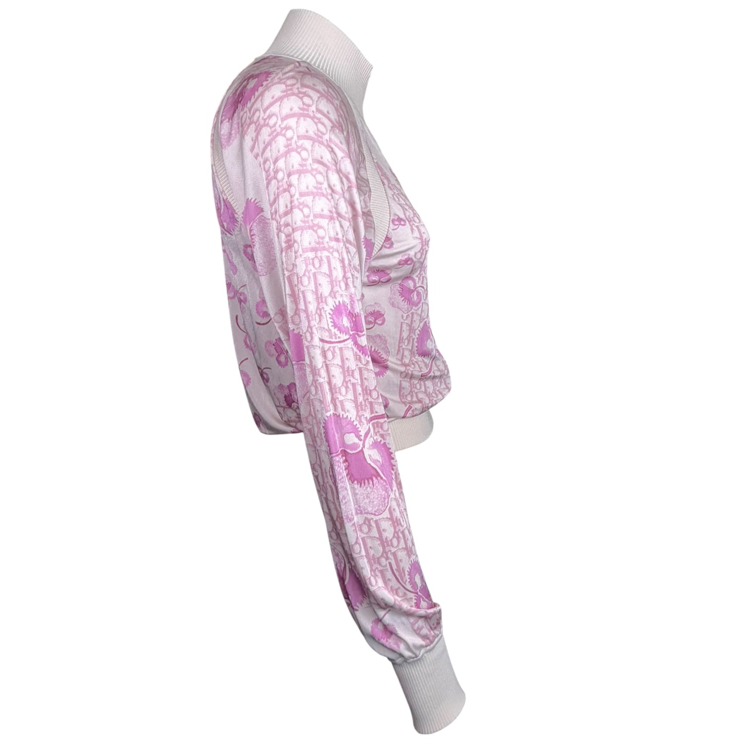 Christian Dior by John Galliano SS 2005 Pink Diorissimo Monogram Cherry Blossom Zip Bomber Jacket - Size 6