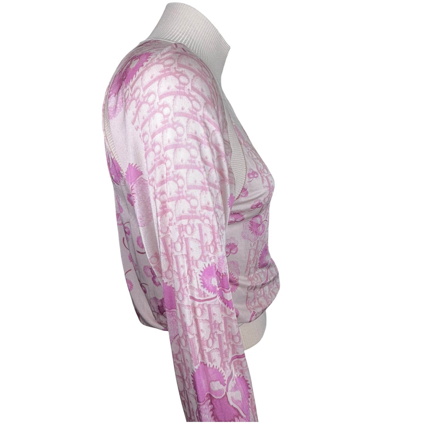 Christian Dior by John Galliano SS 2005 Pink Diorissimo Monogram Cherry Blossom Zip Bomber Jacket - Size 6