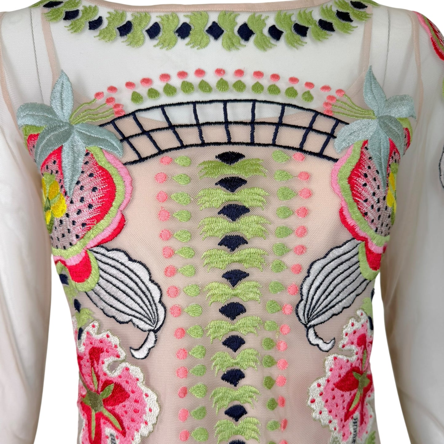 Temperley London Carmellina Embroidered Tulle Floral Top with Silk Camisole – US 2