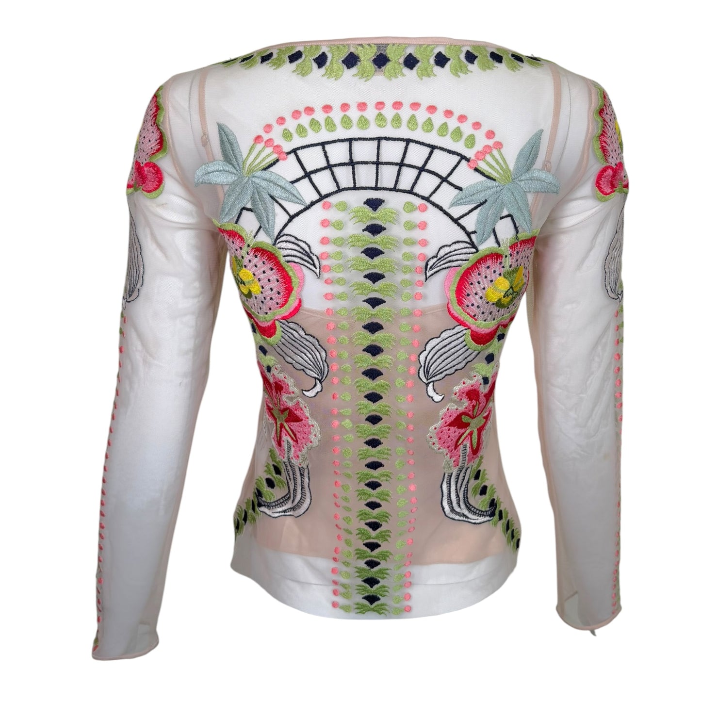Temperley London Carmellina Embroidered Tulle Floral Top with Silk Camisole – US 2