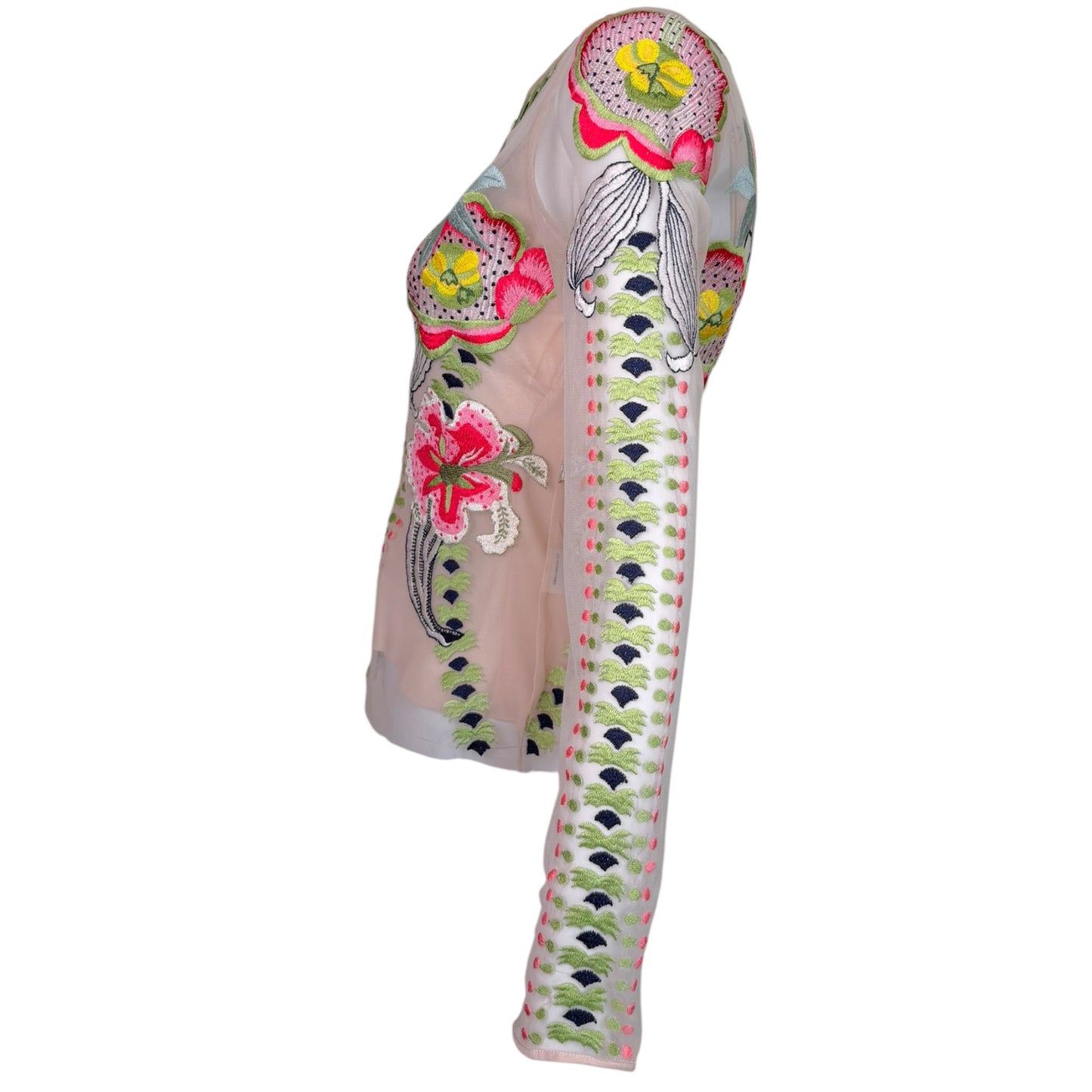 Temperley London Carmellina Embroidered Tulle Floral Top with Silk Camisole – US 2