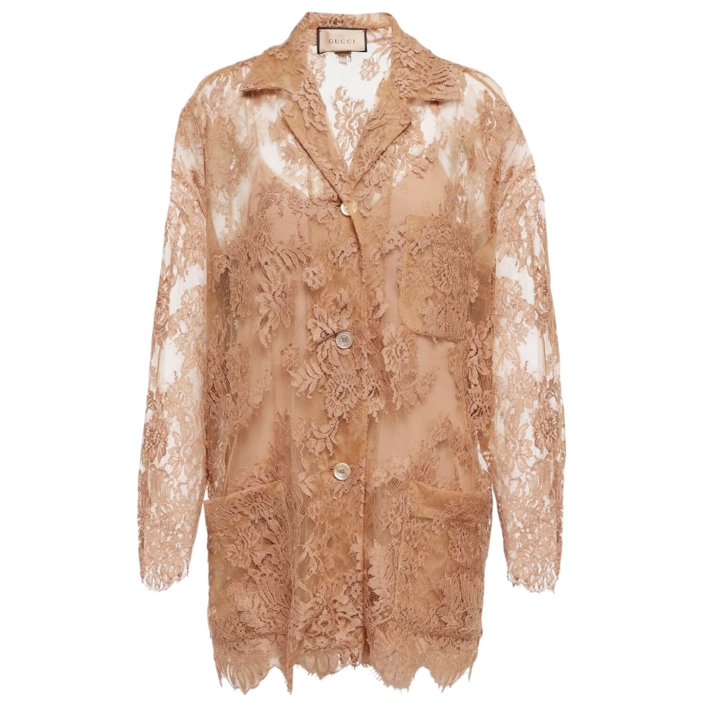 Gucci S/S 2023 Gingembre Floral Lace Pajama Ensemble Set Nude IT 38