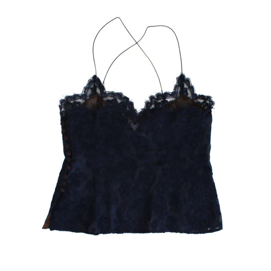 Vintage YSL Navy Floral Lace Camisole