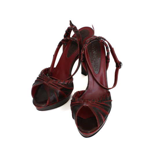 Vintage Tom Ford X YSL 1990's Burgundy Platform Sandals