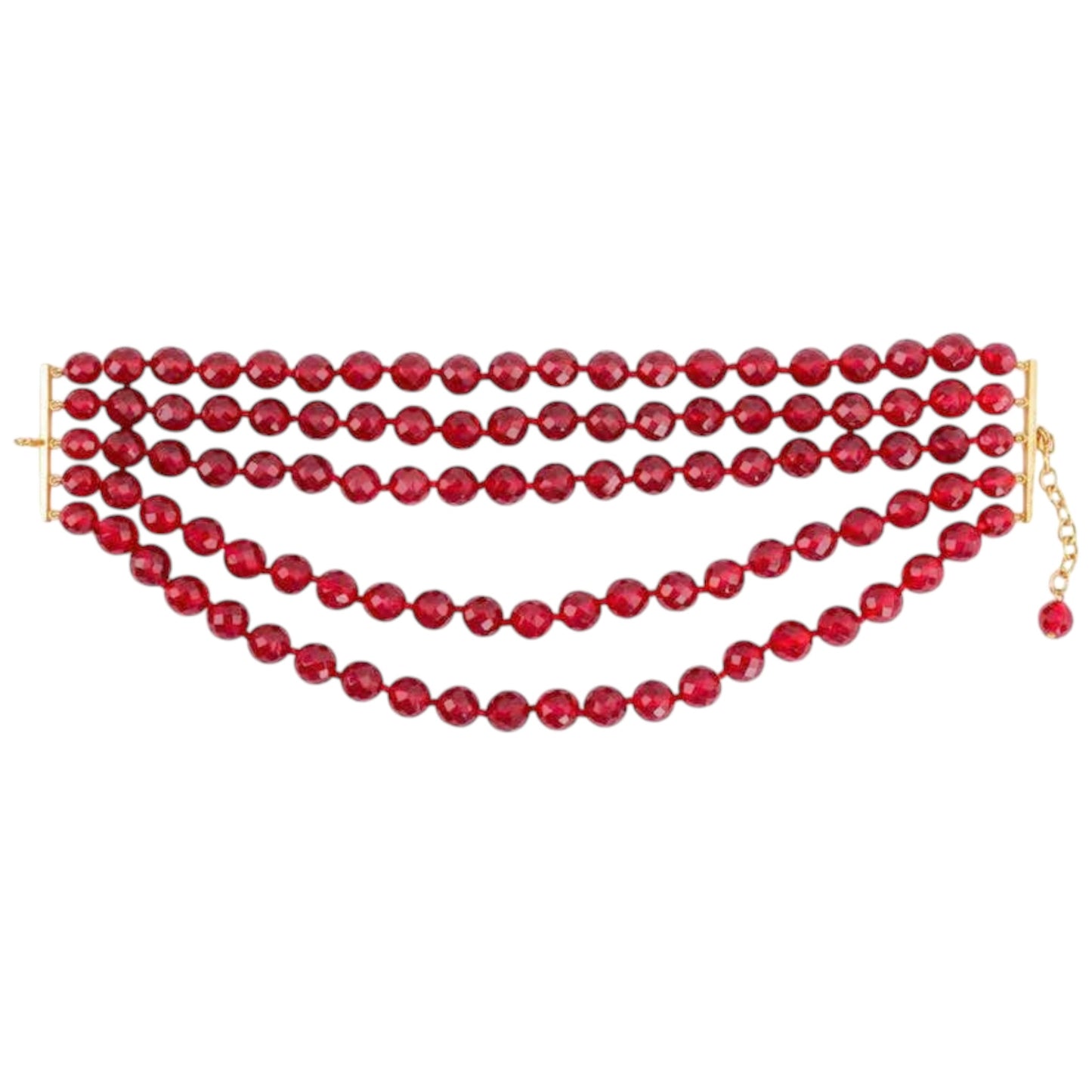 Vintage Chanel Fall 1991 Red Crystal Bead Five-Strand Choker Necklace