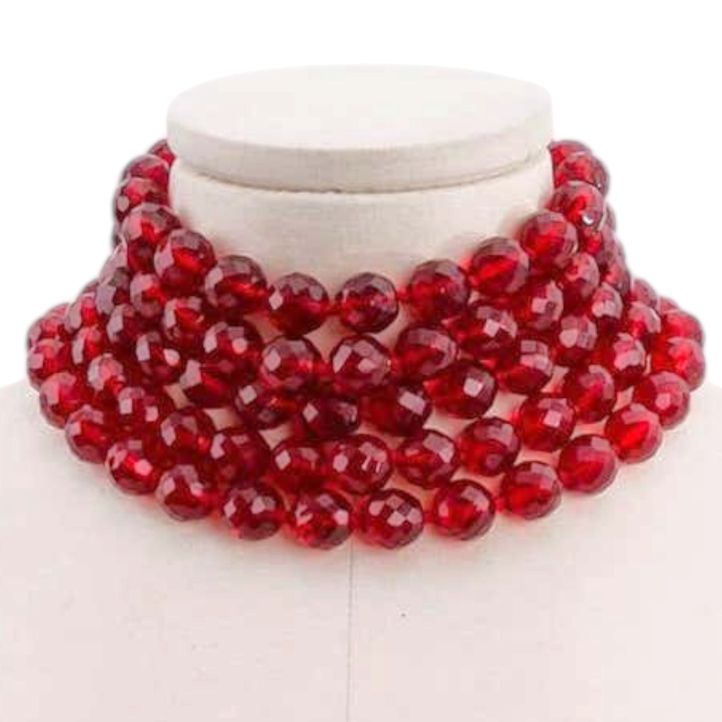 Vintage Chanel Fall 1991 Red Crystal Bead Five-Strand Choker Necklace