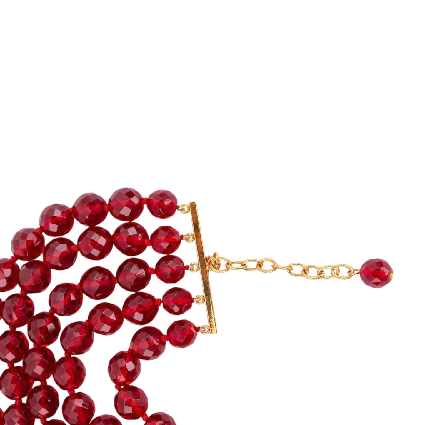 Vintage Chanel Fall 1991 Red Crystal Bead Five-Strand Choker Necklace