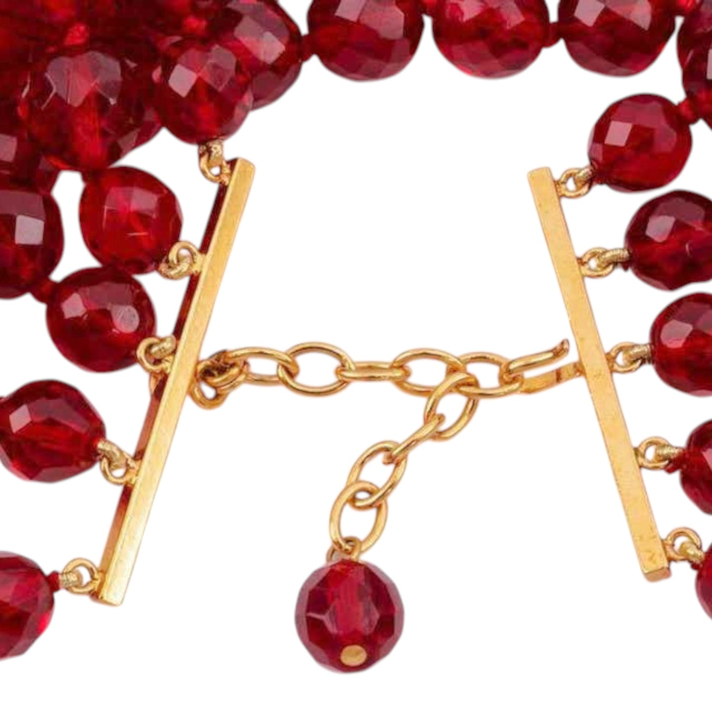 Vintage Chanel Fall 1991 Red Crystal Bead Five-Strand Choker Necklace