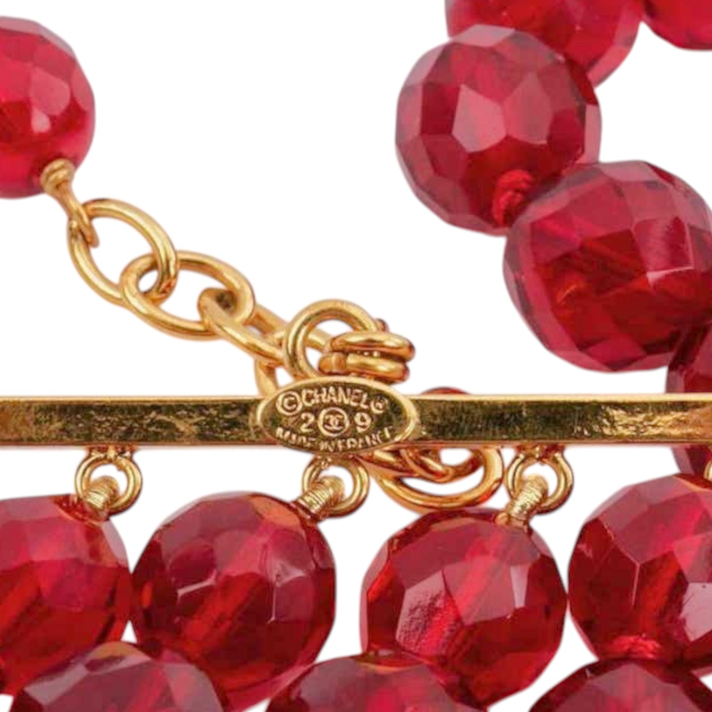 Vintage Chanel Fall 1991 Red Crystal Bead Five-Strand Choker Necklace