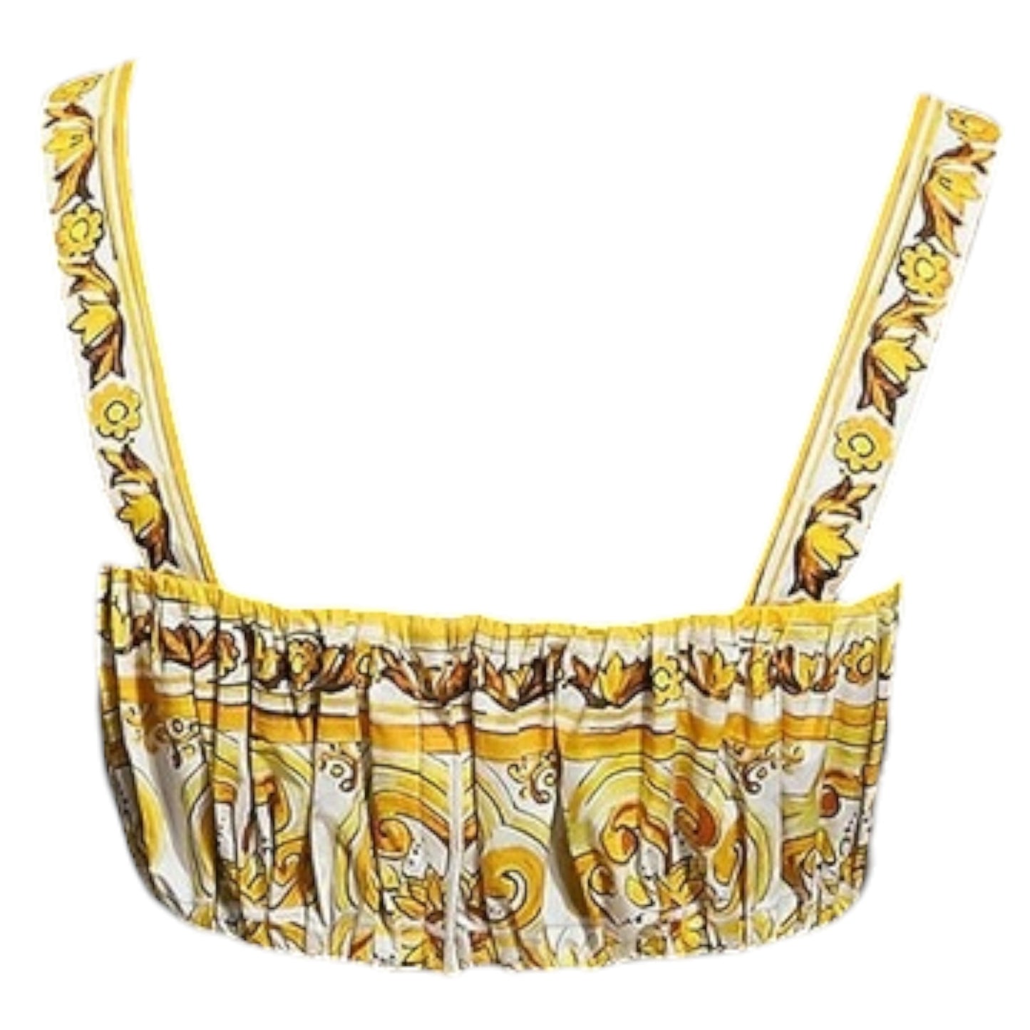 Dolce and Gabbana yellow Maiolica print corset crop top, back view