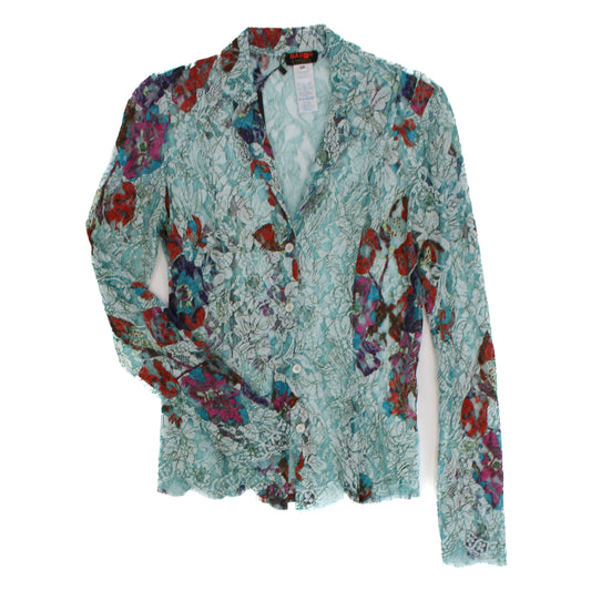 Vintage Christian Lacroix Floral Lace Button Down Blouse