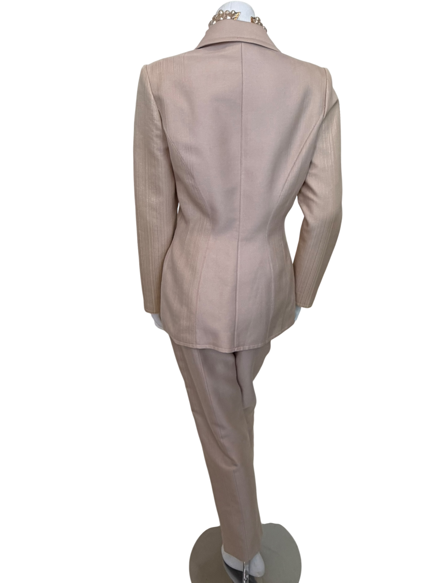 Vintage 1990s Thierry Mugler Sculpted Hourglass Blazer & Trouser Suit - Pearl Ivory Iridescent Jacquard