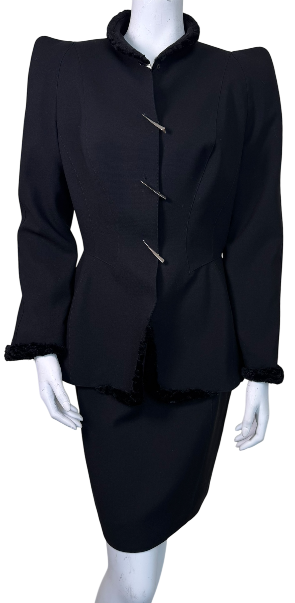 Vintage Thierry Mugler Paris Early Sculpted Hourglass Wool Skirt Suit w/ Spike Clasps - Bergdorf Goodman