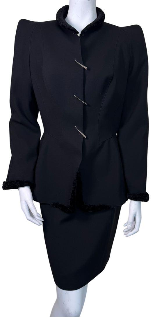 Vintage Thierry Mugler Paris Early Sculpted Hourglass Wool Skirt Suit w/ Spike Clasps - Bergdorf Goodman