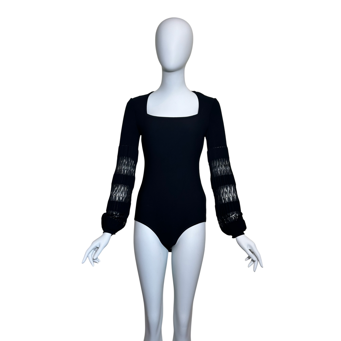 Alaïa Black Knit Square Neck Long Sleeve Bodysuit Size 40