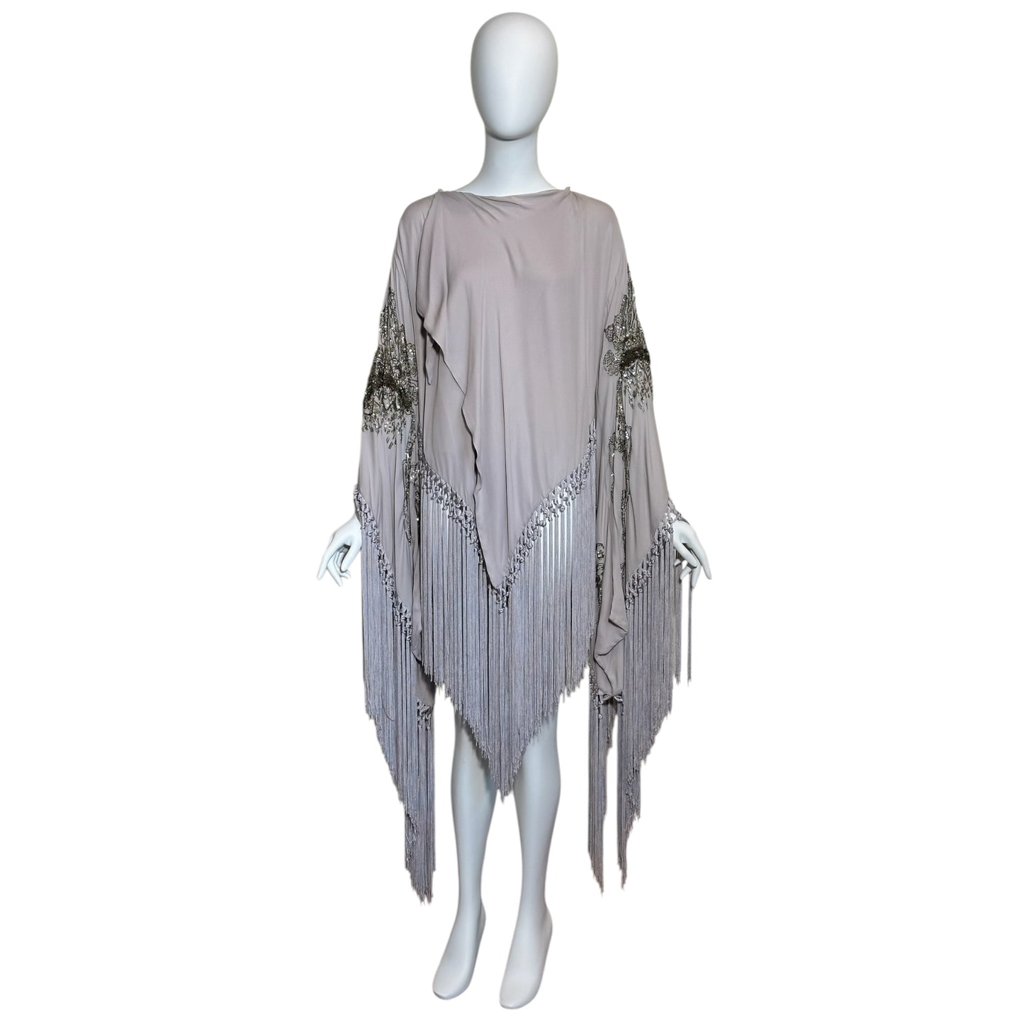 Roberto Cavalli Lavender Silk Fringe Beaded Draped Tunic Top IT 40 | Late 2000s