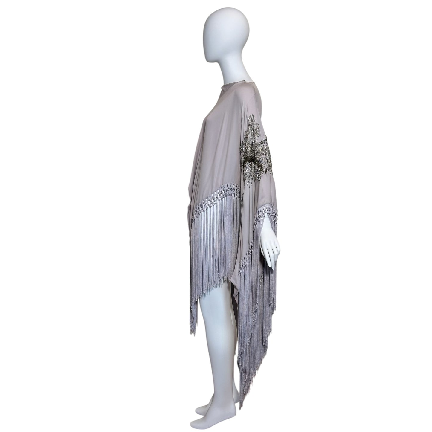 Roberto Cavalli Lavender Silk Fringe Beaded Draped Tunic Top IT 40 | Late 2000s