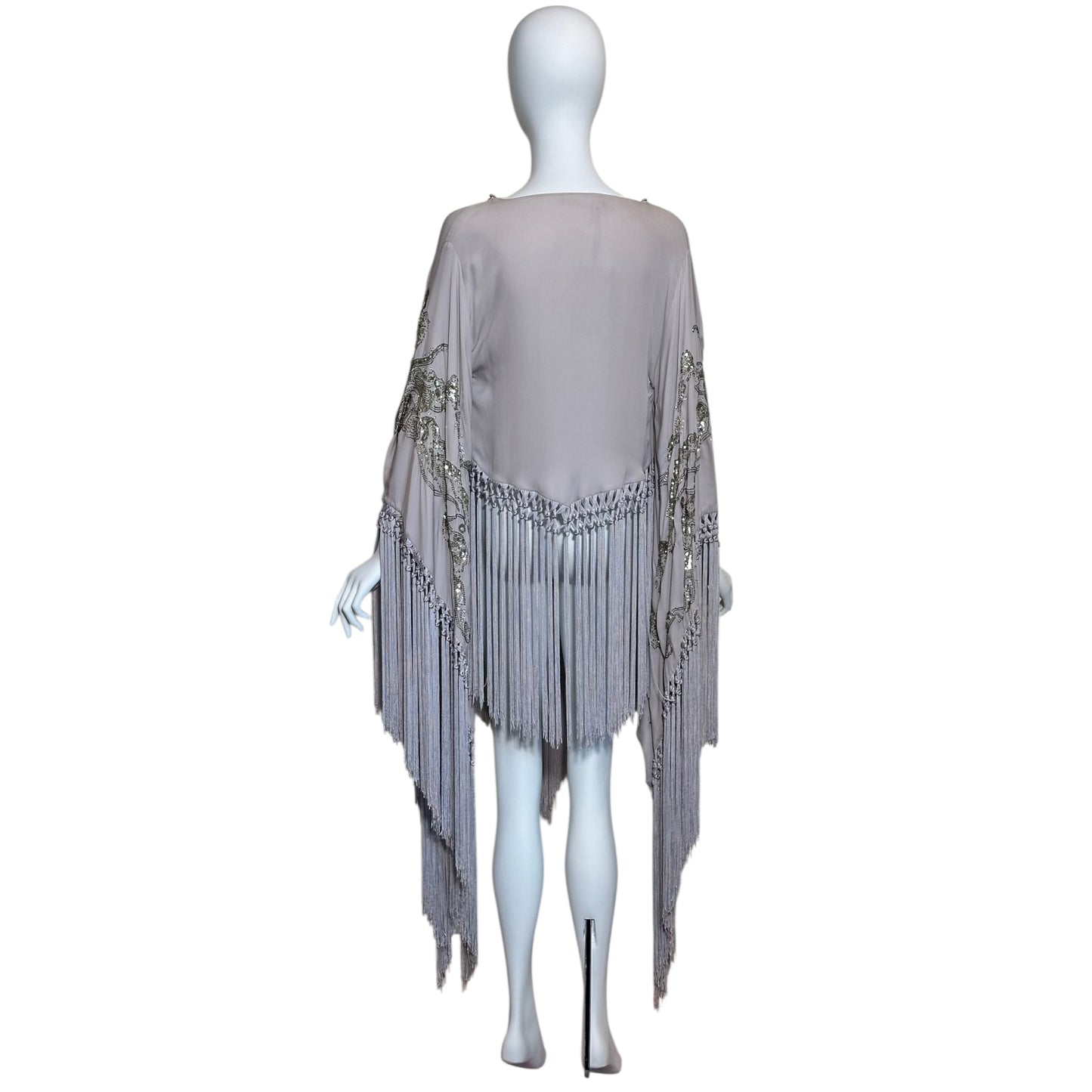 Roberto Cavalli Lavender Silk Fringe Beaded Draped Tunic Top IT 40 | Late 2000s