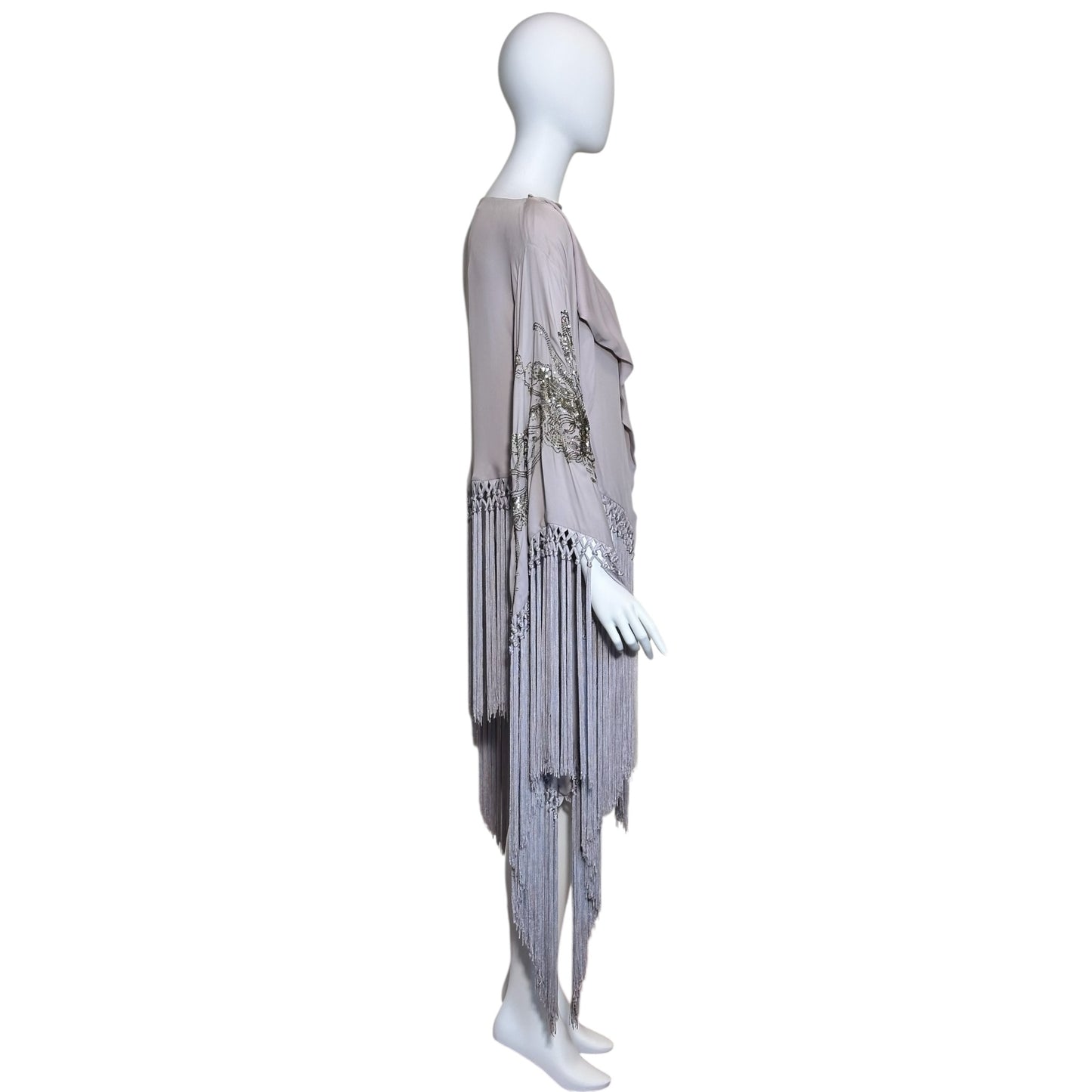Roberto Cavalli Lavender Silk Fringe Beaded Draped Tunic Top IT 40 | Late 2000s