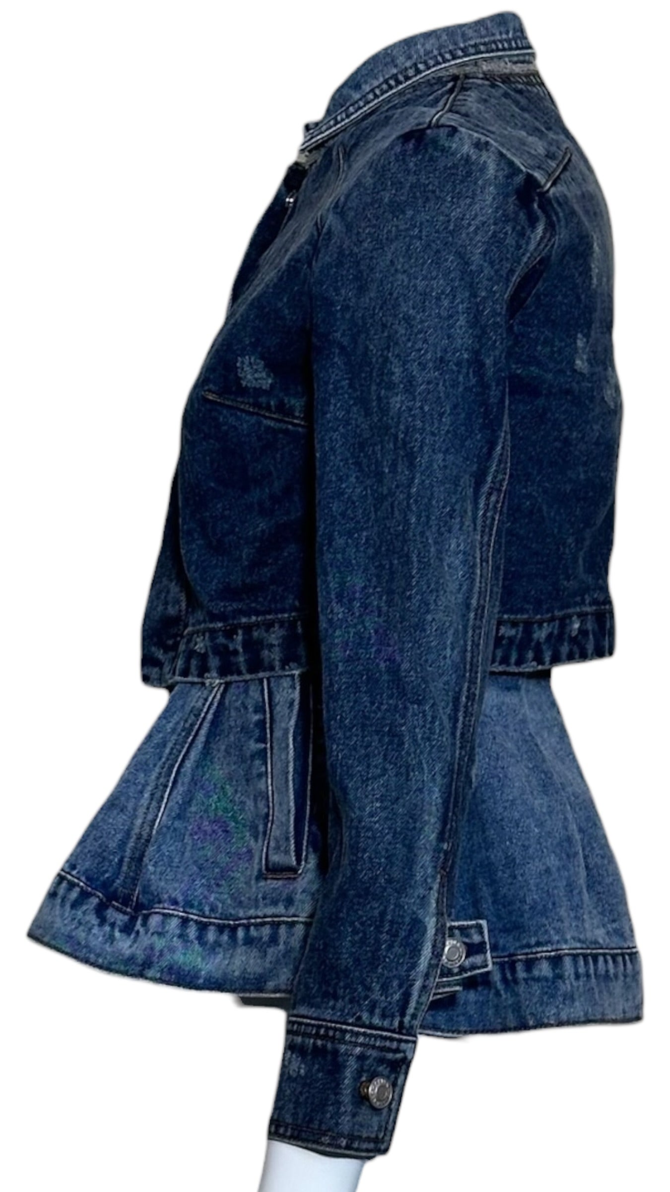 side view sculpted peplum denim jacket McQueen